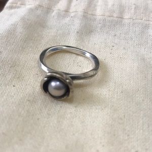Authentic Pandora gray pearl ring sz 5